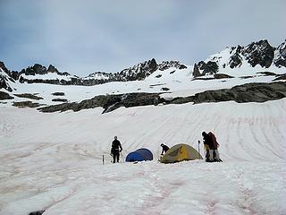 Tents in Boston Basin (Sharkfin, Boston, Sahale above)