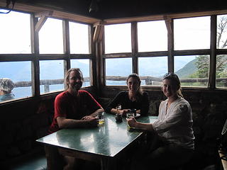 In the refugio after the hike. The beer is made by the staff