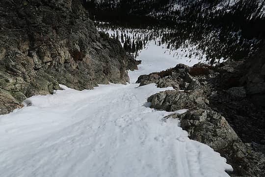looking down the tight section of the gully