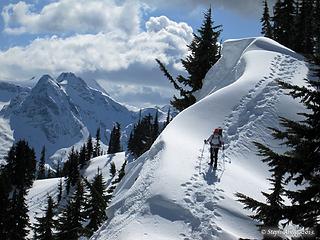 Carla on the approach to Sourdough Mtn / Stetattle Ridge.