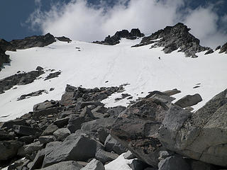 Snow ramp leading to false summit.