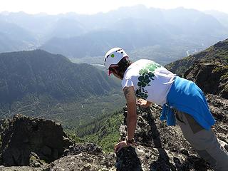 Carla looking over the edge at the Skykomish Valley