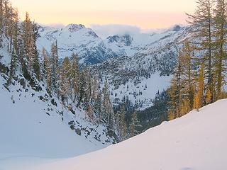 Looking down the col at sunset