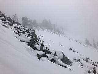 Snow covered boulder fields