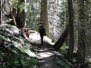 Ranger heading up Crystal Lakes trail.