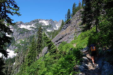 Just below the switchbacks