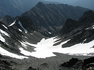 Basin E of summit. You could follow Beauty Creek farther North, avoid the entire ridge and walk up to the summit via this route.