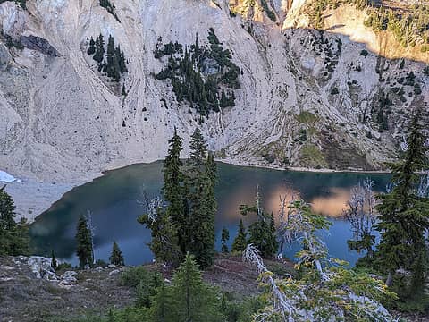 Done with the scree about 250' above the lake