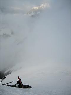 Climbing back after overshooting the traverse from Cache Col to Cascade Pass