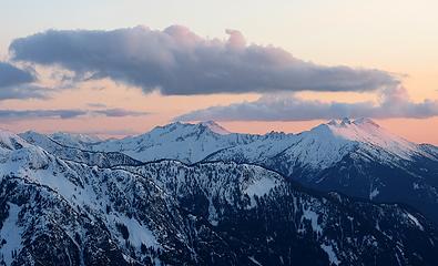 Pink clouds over Little Devil & Big Devil