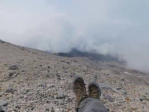 Looking down the Monitor Ridge route up Mt St Helens on 8/17... the only views I had that day (just missed the clear window ~40 minutes before summiting)