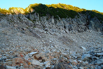 Rock cairn near end of boot path. Head for that white stripe just to left of center.