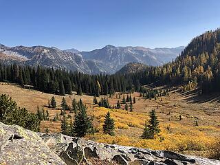 Looking northeast - back across the first basin/meadow we traversed