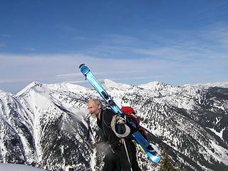 Skier Rick reaching summit of Arrowhead