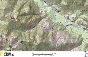 Palmer Route Map (white line is the road drive, red line is the hike)