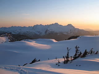 Fading light over the Sister's Range from camp.